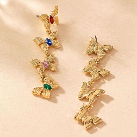 Gold Butterfly Drop Earrings - Picture 2 of 4